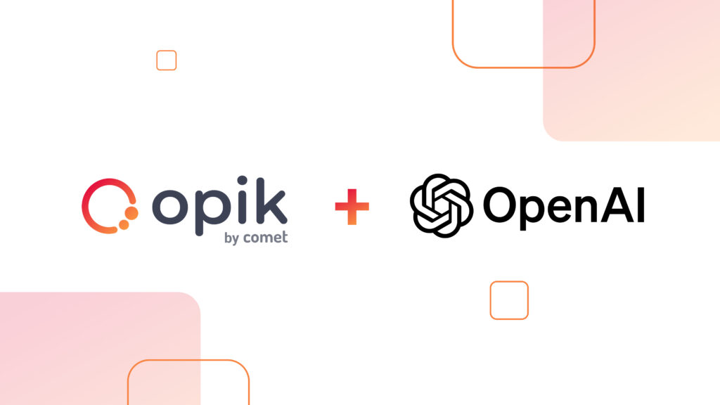 graphic showing the opik llm evaluation platform logo and the openai logo to emphasize integrating the two tools 